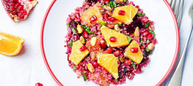 STEWED FRUIT & QUINOA SALAD WITH MAPLE FINGER LIME DRESSING