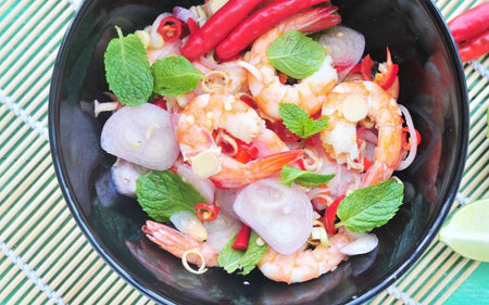 SPICY PRAWN AND FINGER LIME SALAD