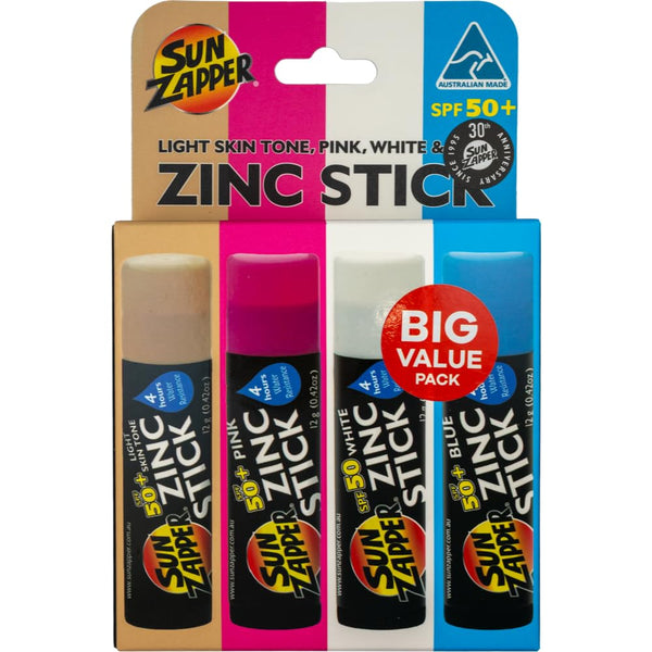 Sun Zapper Zinc Sunscreen Stick SPF 50+ Beach 4-Pack