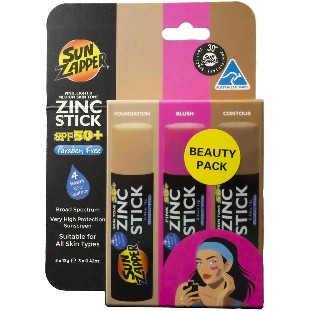 Sun Zapper Zinc Sunscreen Stick SPF 50+ Beauty 3-Pack