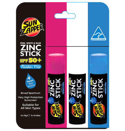 Sun Zapper Zinc Oxide Sun Block - Pink, White & Blue - SPF 50+