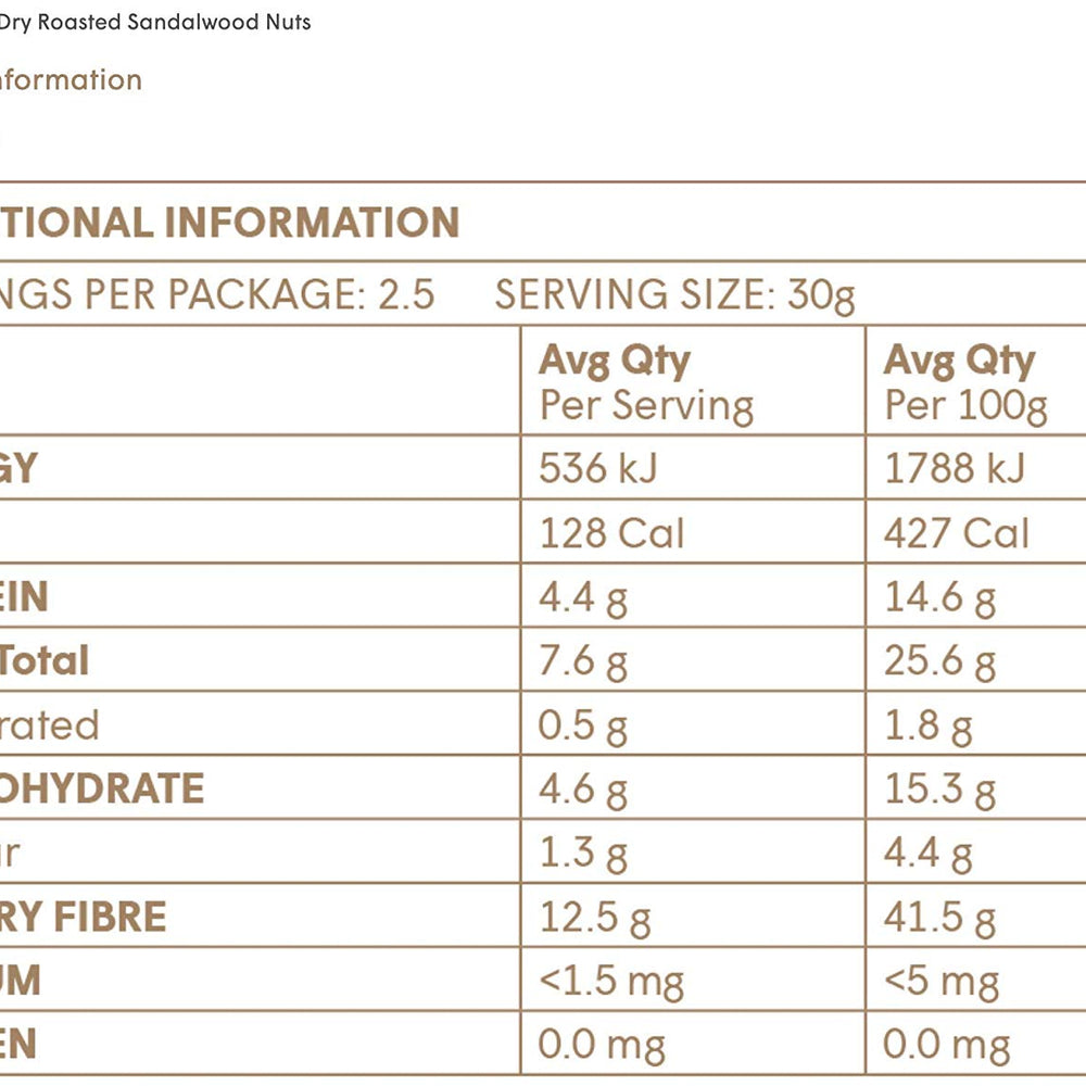 Whole Roasted Sandalwood Nuts | 100 Percent Natural no Added Sugar | the World’s Richest Natural Source of Vitamin C by the Australian Superfood Co | 80 Gram